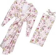 Hohopeti 3pcs Sleep Sack for Newborns Cotton Blanket with Bow Headband Girl's Outfit