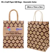 96 x Kraft Paper Bags Geometric Series Gift Shopping Party Carry W/ Handle Bags