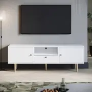 ELEGANT 1400mm TV Cabinet Entertainment Unit Stand with 1 open storage & 3 closed storage in White