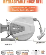 Retractable Garden Hose Reel,1/2 in x 100/30m ft Wall Mounted Hose Reel Ayleid