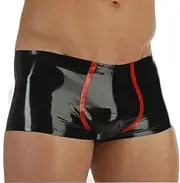 [DAIJES] Black and Red Trims On Front Sexy Latex Boxer Shorts Rubber Boyshorts Underpants