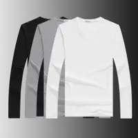 在飛比找ETMall東森購物網優惠-莫代爾秋裝黑白v領上衣服長袖t恤