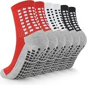 [Coziwill Socks] Kids Grip Soccer Socks Boys Football Non Slip Socks Cushioned Athletic Crew Socks Running Sports 6 Pairs