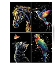 Art Scratch Paper - Handmade 4X Glitter Art Scratch Crafts | Coloring Drawing Craft, Fun, Creative Landscape and Animal Art for Children, Teenagers Adults