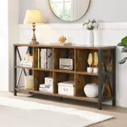 HOMFURN 8 Cube Storage Organizer Bookshelf, Industrial Horizontal Long Shelf, Brown