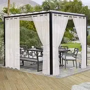 LORDTEX Burlap Linen Look Outdoor Curtains for Patio - 2 Panels Waterproof Sheer Curtains for Pergola, Porch, Cabana and Gazebo Grommet Indoor/Outdoor Voile Sheer Drapes (52 x 95 inch, Ivory)