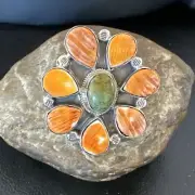 Womens Green Turquoise Spiny Cluster Navajo Sterling Silver Ring Sz 10.5 16717