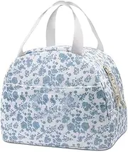 Lunch Bag,Insulated Food Box Bag,Lunch Tote,Large Capacity Cooler Tote,Lunch Box,for Office Worker, Small Leakproof Cute Corduroy Lunch Tote for Work Office Travel Picnic,Blue-Flower Decoration