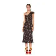 NWT Talulah Size 14 Way Back When Ruffle Midi Dress Silk Black Floral RRP $350