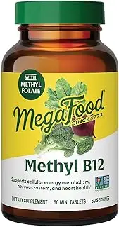 MegaFood Methyl B12 - with Methylated Vitamin B12, Vitamin B6 and Folate - Supports Heart Health - B12 Vitamins for Men and Women - Vegan -Non GMO - Made Without 9 Food Allergens - 60 Tabs