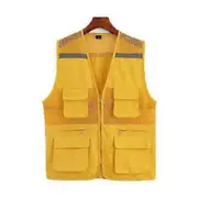 Men Waistcoat Reflective Stripes Breathable Sleeveless Multi Pockets Zipper Mesh Lightweight Director Fishing Camping Vest yellow M