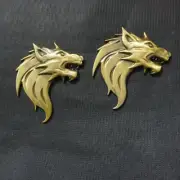 2x Left Bronze Wolf Head Metal Sticker Emblem Decal Badge V6 Motors Engine Turbo (for: Porsche)