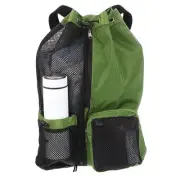 Swim Bag Mesh Drawstring Backpack, with Wet Pocket for Swimming Gear, Green