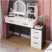 Makeup Vanity Desk with Mirror and Lights Dressing Table with 5 Drawers & Open Storage Shelves Small Makeup Vanity Table for Bedroom(Black)