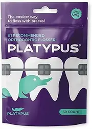 Platypus Orthodontic Flossers - Fights Bad Breath - Picks for Braces, Fits Under Arch Wire, Will Not Cause Damage - Vegan and Biodegradable - Unflavored and Shred Resistant - 30 Count