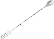 SHOWERORO Stainless Steel Cocktail Mixing Fork and Spoon Long Bar Stirring Stick for Cocktails and Tea Bartender Tool for Home and Bar Use