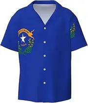 [HVTTIOR] Nevada State Flag Print Short Sleeve Shirt Cuban Collar Beach Casual Style Summer Vacation Relaxed Fit