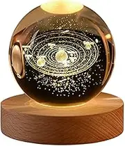 CHXSHZ 3D Galaxy Crystal Ball Night Light, Milky Way System Crystal Ball Lights with Wooden Base, USB Powered Warm White Light, Astrosphere Crystal Moon Lamp, Decorative Glass Ball Desk Light