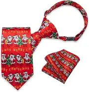 DiBanGu Pre-tied Christmas Necktie for Boys Silk Festive Necktie and Pocket Square Set Adjustable Xmas Holiday Kids Tie