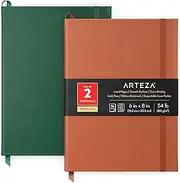 Arteza Lined Journal Notebooks, Pack of 2, 6 x 8 inches, 96 Sheets, Green and Saddle Color Hard Notebook Journals, Hardcover Notepads with Smooth Lined Paper, Office Supplies for Writing, Journaling