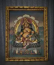 26" Handmade Tibetan DZAMBALA / KUBERA wall-hanging mandala with wooden frame
