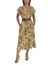 Donna Karan Belted Floral Print Dress