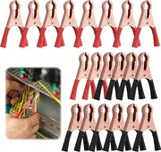 HJJMN Pack of 20 Crocodile Clips, 50 A Copper Car Battery Clamps, Battery Pliers Clamps, Starter Cable Clamps with Insulated Sheath, Crocodile Battery Clips for Electrical Projects, Voltage Tester