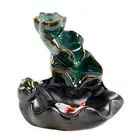 Ceramic Backflow Incense Burner Holder Lotus Waterfall Aromatherapy Ornament