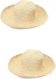 [VALICLUD] 2pcs Wide Brim Straw Beach Hat Women Sun Hat Woven for Outdoor Activities