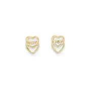 14K Yellow Gold Textured Double Heart Stud Earrings Madi K Children's Jewelry