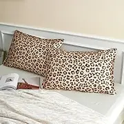 LCBD Satin Pillowcase for Hair and Skin, Gold Leopard Printed Pillow Cases Set of 2, Standard Size Silk Satin Pillow Covers for Women with Envelope Closure