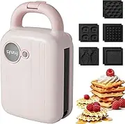 Waffle Makers & Irons, 5-in-1 Waffle Machine with Double-Sided Heating, Non-Stick Coating, Ready Indicator, Mini Waffle Maker for Waffles, Sweet Snacks, Desserts, Grilled Cheese Pink
