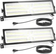 2 Pack Linkable LED Shop Light - 100W 15000LM Aluminum Plug in Garage Light w...