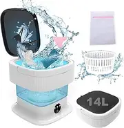 Mini Washing Machine, 14L 2kg Camping Washing Machine with Laundry Bag, Single Washing Machine, Deep Cleaning of Underwear, Baby Clothes, Socks, Small Washing Machine for Homes, Dormitories, Blue