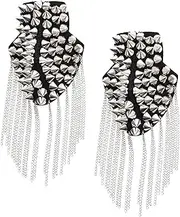 TEHAUX Silver Chain Rivet Tassel Epaulet Shoulder Boards Badge Stylish Costume Accessory for Parties and Formal Wear