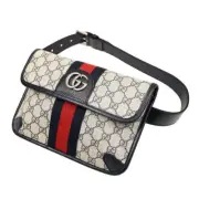 GUCCI Ophidia beige & black GG Supreme Web coated canvas belt bag Size 90