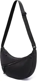 [YIKOEE] Nylon Crescent Crossbody Bag for Women Sling Shoulder Hobo Purse for Travel with Front Zipper Pocket