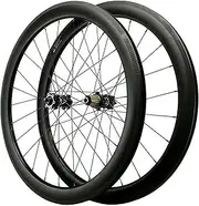 [ZECHAO] 700C Disc Brake Cyclocross Road Bike Wheelset,Carbon Fiber Open Fat Rim Wheel Bicycle Wheel 7 8 9 10 11 12 Speed 15 * 100MM Wheelset (Size : 55mm)