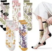 [wlertcop] 5 Pairs Sheer Socks Women - Lace Trouser Mesh Socks, Summer Ultrathin Crystal Glass Socks, Sheer Ankle Socks, Transparent Fishnet Ankle High Mid Calf Socks for Girls Womens, Black, 22