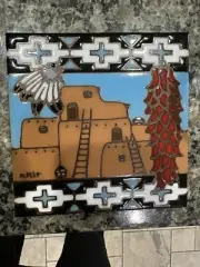Earthtones Pueblo 6” Southwest Folk Art Handcrafted Ceramic Tile Trivet Chili