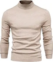 [Qolkmuiy-GJ] Men's Classic Turtleneck Pullovers Cable Knit Thermal Pullover Sweatshirt Casual Soft Twist Knitted Sweater, Khaki 2, M