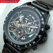 Mens Automatic Mechanical Watch Date Day Watch Black Stainless Steel Metal Strap