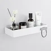 YOHOM Shower Caddy Adhesive Bathroom Shelf for Tile Wall Stick on Shower Shelf No Drilling White Shampoo Holder Organizer with Hook