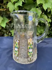 BOHEMIA QUEEN LACE 18K GOLD & ENAMEL 24% LEAD CRYSTAL PITCHER 50 OZ, 1.5 LITER