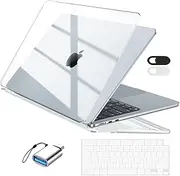 EooCoo Compatible with MacBook Air 15 inch Case 2025 2024 2023 Release M3 A3114 M2 A2941 with 15.3 Retina Display, Plastic Hard Shell Case &Keyboard Skin&Camera Cover&Type C Adapter, Crystal Clear