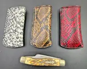 FAUX PYTHON Leather Belt Knife Boker Trapper CUSTOM SHEATH Old Timer Case Knives