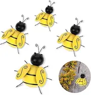 Metal Bumble Bee Decorations, 4Pcs Garden Ornaments Outdoor Metal Wall Art 3D Iron Bee Garden Ornament Hanging Decoration Animals Wall Decor Garden Sculpture for Fence, Lawn, Home
