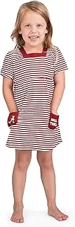Little King NCAA Toddler Girls Short Sleeve Striped Dress with Pockets-100% Cotton-Sizes 2T, 3T and 4T
