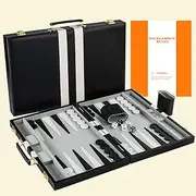 Sun Flair Backgammon Set - 17.5 Inch Backgammon Sets for Adults, Classic Travel Backgammon Board Game with Premium Leather Case, Best Strategy and Tip Guide Enclosed (Black, Large)