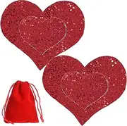 [LJJCSFF] 1 Pairs Red Heart Shaped Nipple Covers Sequin Nipple Pasties Reusable Breast Covers Breast Pasties Rave Nipple Stickers